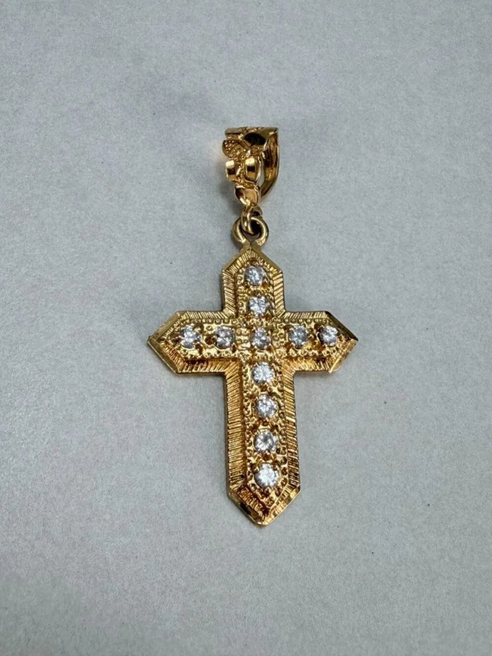 Vintage Gold Tone CZ Cross Pendant Religious Christian Faith Statement Charm